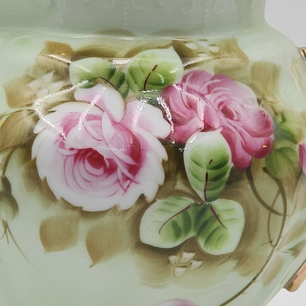 Vintage Lefton Rose Pitcher Hand Painted Green Porcelain Gold Trim 796 - Picture 9 of 16